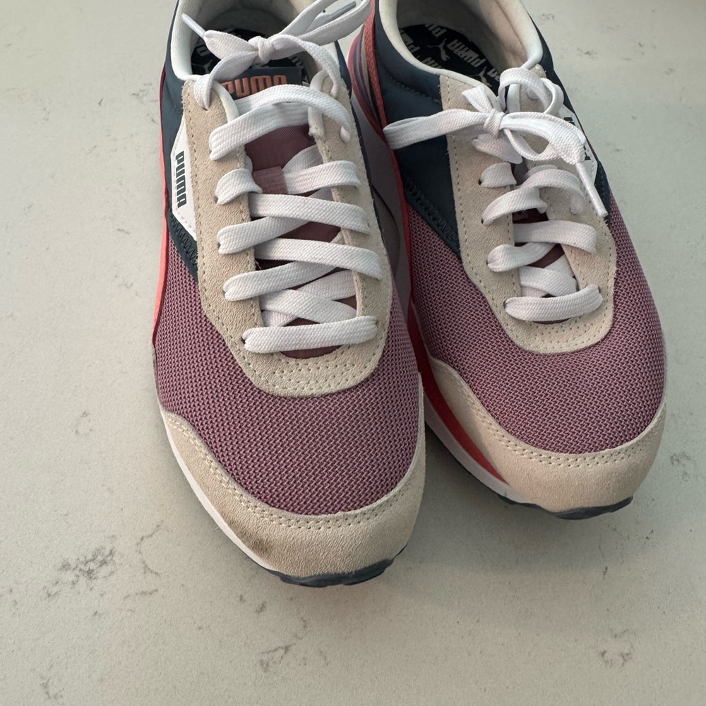 Puma Cream and Purple Sneakers Retro Design
